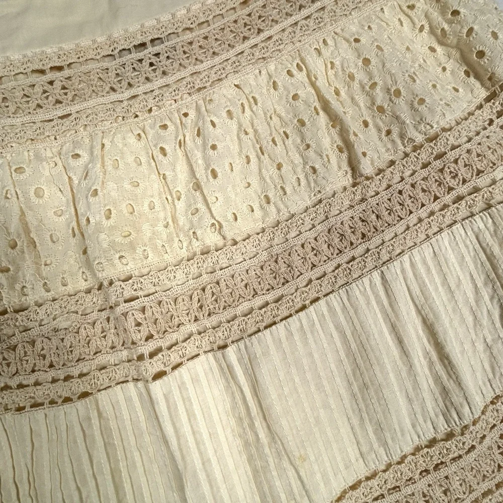 Scully Western Crochet Skirt‎ Womens Large Multi Panel Elastic Boho Ivory HC210